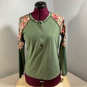 LL Bean Long Sleeved Rash Guard Swim Top Women’s Swimwear Zip Front